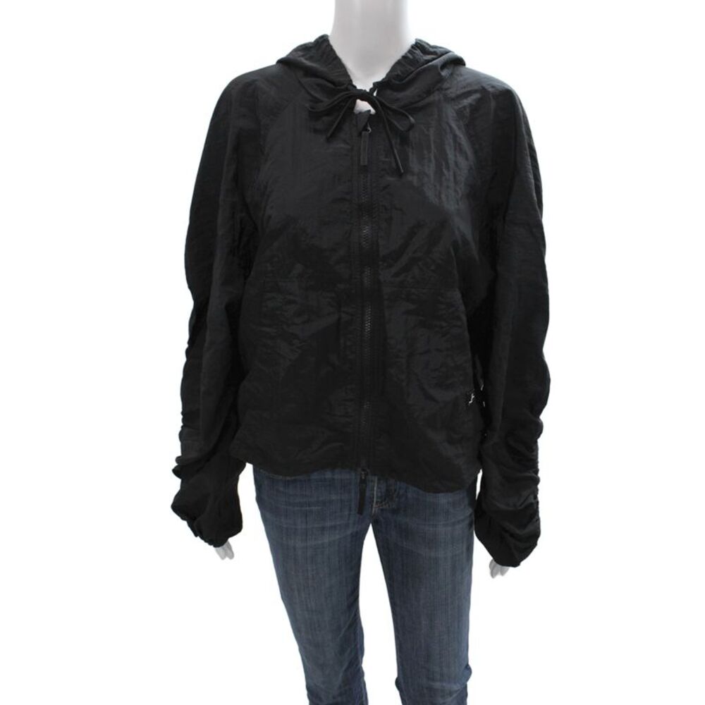 Joy Lab Women Windbreaker Black Nylon Zip Long Sleeve Athleisure Size L